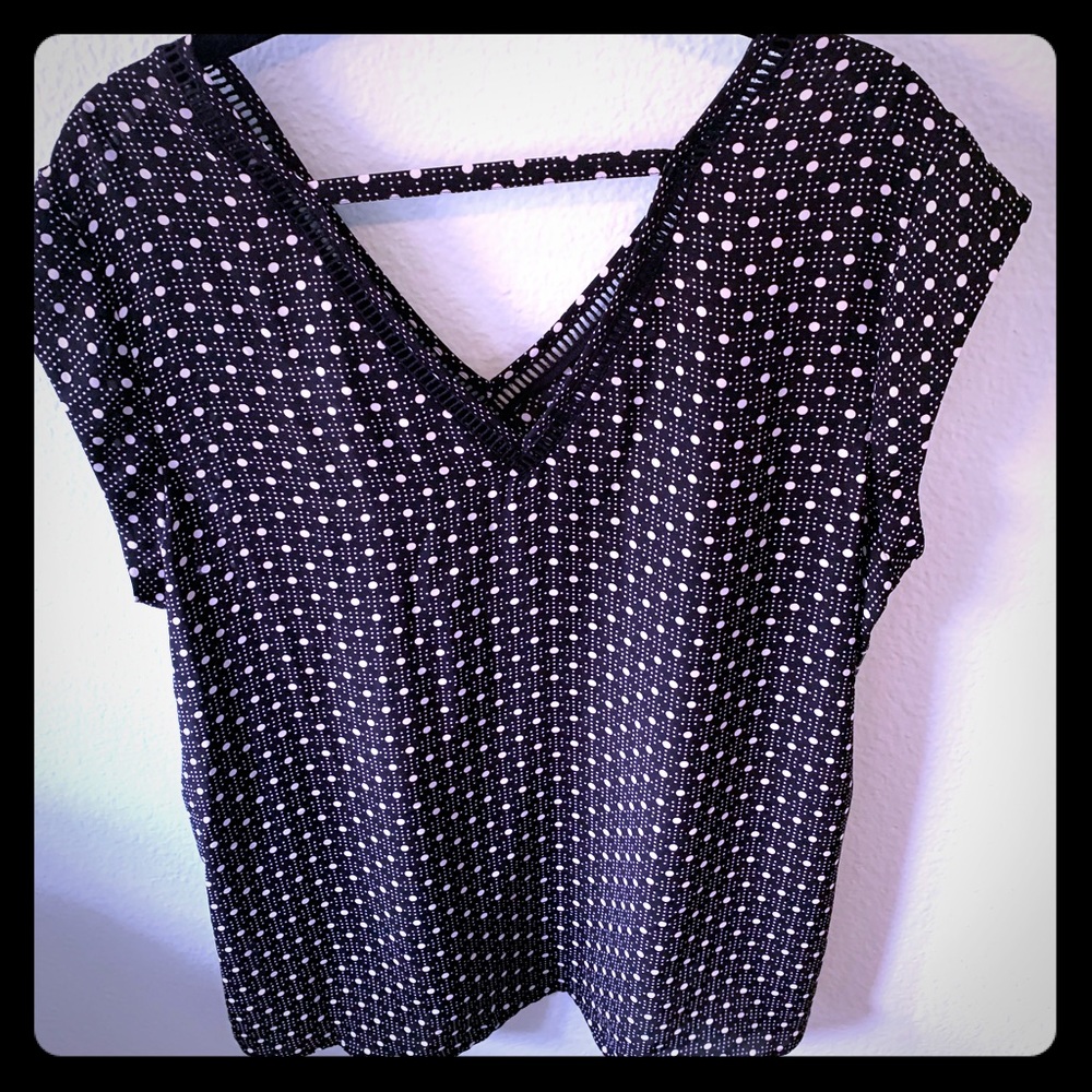 DR2 Daniel Rainn Black Polka Dotted Blouse
